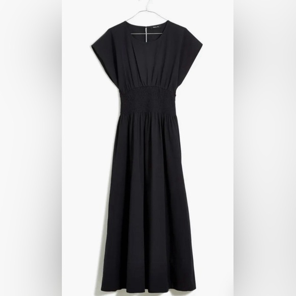 Madewell Black Midi Dress with Smocked Waist - Picture 5 of 13